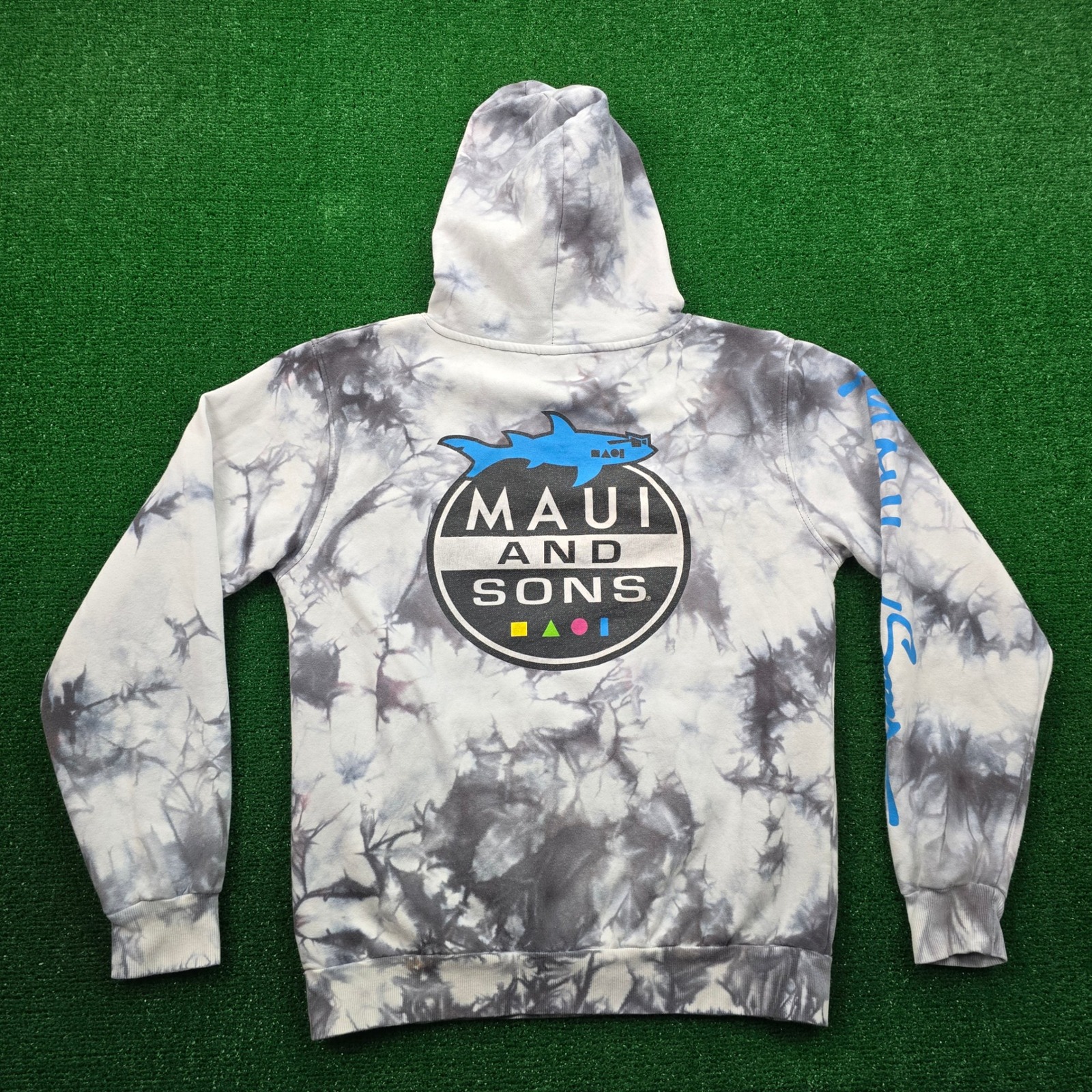 Maui And Sons Hoodie Sweatshirt Mens Small Tie Dye Shark Logo Graphic Surfer